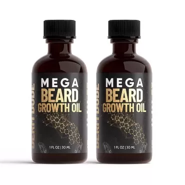 Derm Dude Mega Beard Growth Oil Loaded with All-Natural Jojoba Oil, Japanese Peppermint Oil, Castor Oil, Promotes Natural Healthy Facial Hair Growth for Men, Beard Thickener, 2 Pack