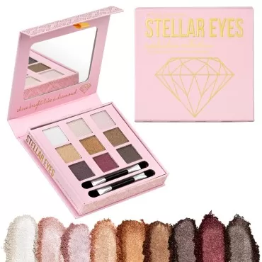 Expressions Makeup Stellar Eyes Eyeshadow Palette - 9 Professional Eyeshadow Colors Shimmer Finish - Cute Eyeshadow Set For Women w/Face Mirror & Applicator