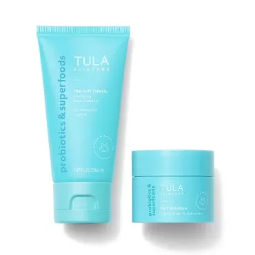 TULA Skin Care Better Together - Cleansing & Hydrating Travel Size Duo, includes The Cult Classic Purifying Face Cleanser & 24-7 Moisture Hydrating Day and Night Cream, 2-Piece Kit