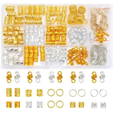 Vbeker 262Pcs Hair Jewelry for Braids, Gold and Silver Hair Braids Dreadlock, Adjustable Gold Hair Coils Rings, Hair Braiding Cuffs Charms Hair Accessories for Women
