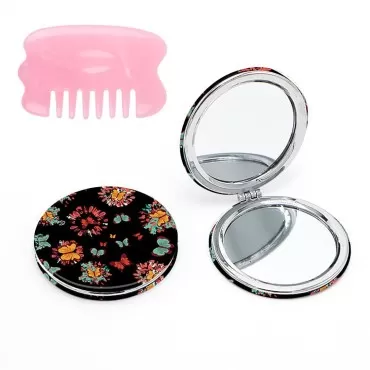 Unifume Compact Mirror, Pocket Mirror, Small Mirror for Purse, Portable Travel Makeup 1x/2x Girl Women Magnifying Mirror for Christmas New Year (Butterfly with Comb)