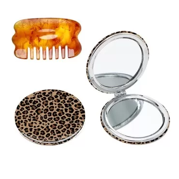 Unifume Compact Mirror Pocket Mirror Small Mirror for Purse Portable Travel Makeup Mirror for Women Girls Gift Gua Sha Tools Massag for Child Christmas New Year Van Gogh (Leopard with Comb)