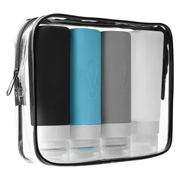 Wonsea 4 pack Travel Bottles for Toiletries TSA Approved Leak Proof containers BPA Free Travel conditioner Silicone Travel size bottles shampoo container 3oz Travel bottle with bag (Blue and Black)