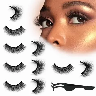 Self Adhesive Eyelashes(5 Pairs), Reusable, Natural Look, Self Sticking No Glue Lashes for Women, Five Styles False Eyelashes Kit